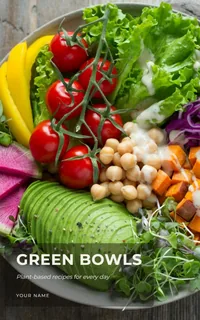 Beispiel-Cover „Green Bowls“ mit der Vorlage Bistro: bunte Gemüse-Bowl mit Avocado, Tomaten und Kichererbsen
