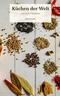Beispiel-Cover „Küchen der Welt“ mit der Vorlage Sonntagsblatt: Gewürze, Chilischoten und Lorbeer auf hellem Holz