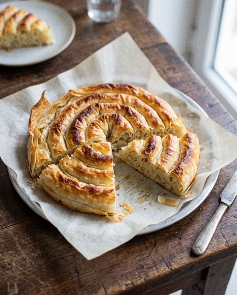 Burek-Schnecke mit Kartoffel und Zwiebel